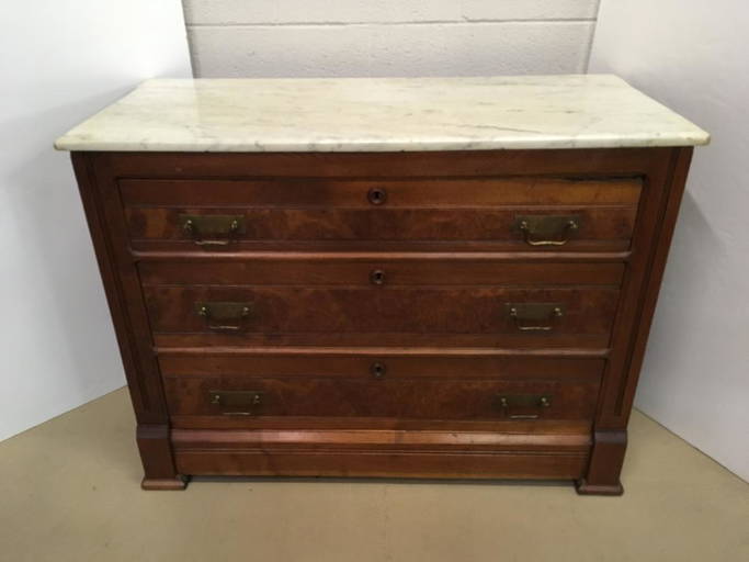 Antique Marble Top Walnut Dresser Chest