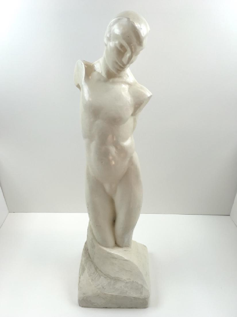 PAINTED CAST PLASTER FIGURAL NUDE STATUE: 7.5" l x 8" w x 28" h - some loss & cracking to paint