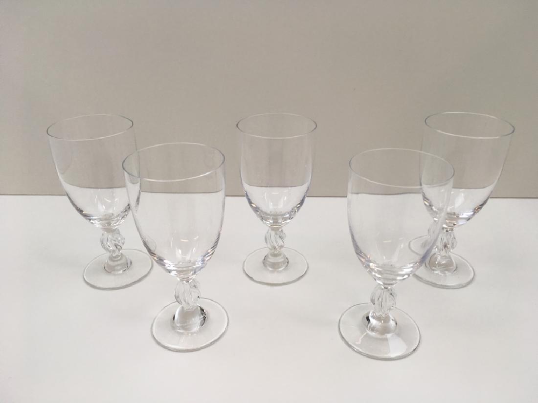 5 LALIQUE "FREJUS" BORDEAUX WINE GLASSES: Plain bowl with twist stem 5.5" h, manufactured 1956 - 2006, each hand engraved Lalique France