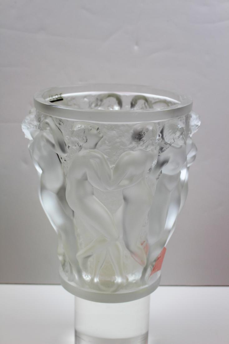 LALIQUE CRYSTAL BACCHANTES ICE / CHAMPAGNE BUCKET: Signed Lalique frosted crystal "Bacchantes" ice bucket or champagne cooler with nude female figures in high relief - circa 1970s, design no.12200 - signed: Lalique, France on the base side plus the or