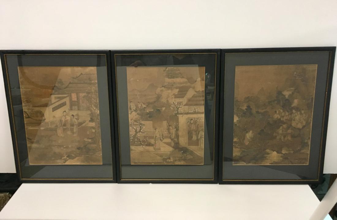THREE FRAMED CHINESE PAINTINGS ON FABRIC (1 of 17)