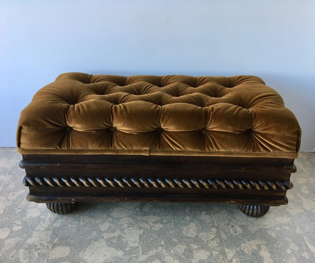 UPHOLSTERED MAHOGANY OTTOMAN (1 of 5)