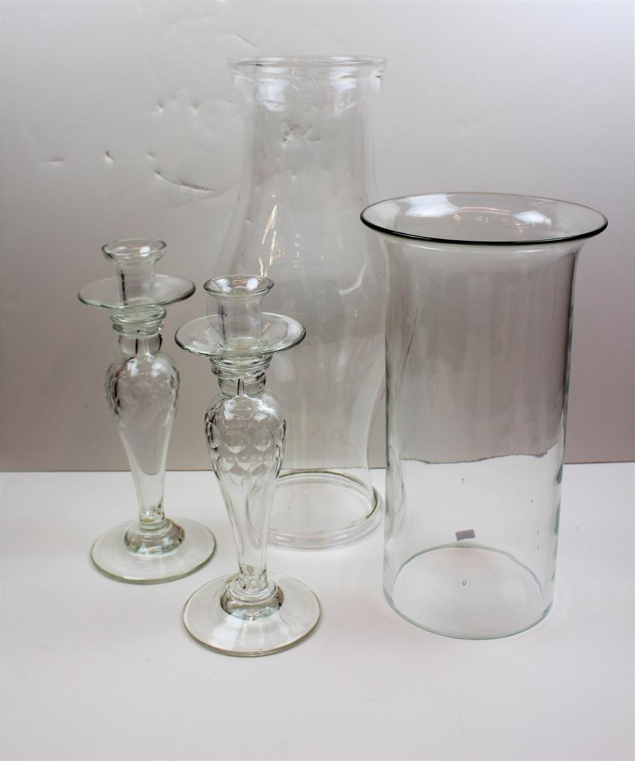 FOUR PCS OF BLOWN GLASS - CANDLESTICKS & SHADES (1 of 6)
