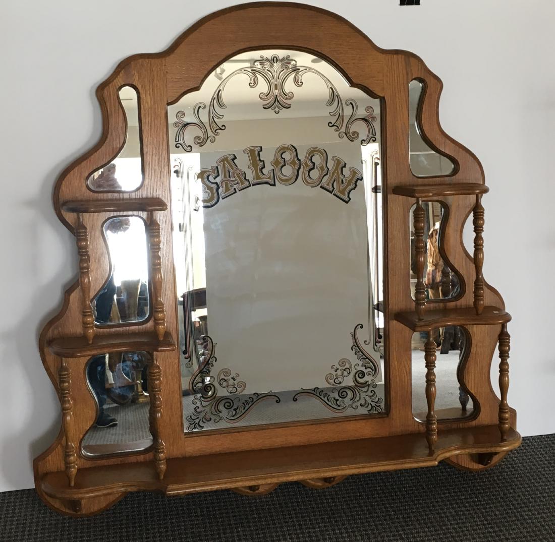 OAK SALOON MIRROR HANGING DISPLAY SHELF