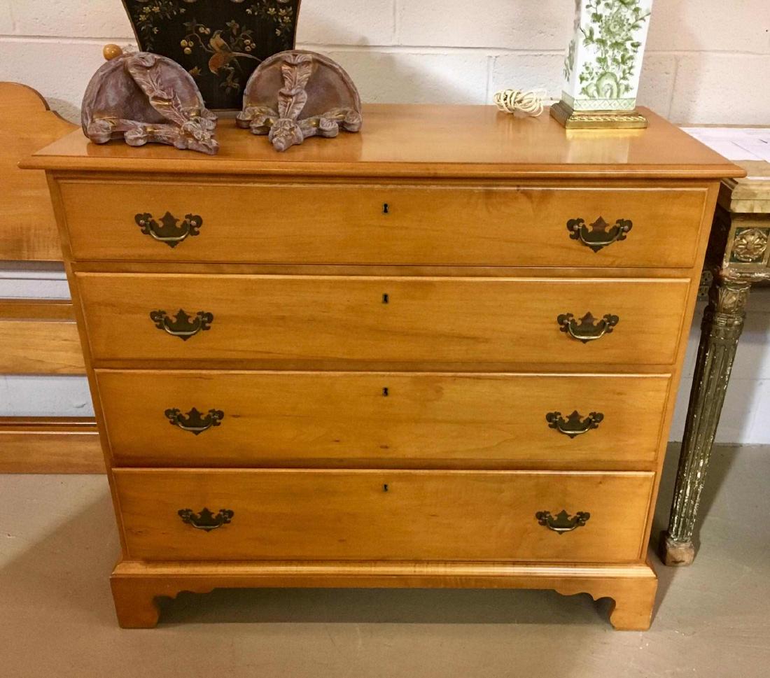 SUTERS CHEST OF DRAWERS AND MIRROR: Maple chest with mirror by Suters of Harrisonburg, Va - Chippendale style with 4 locking drawers - includes 4 keys - 41.75" l x 20" w x 37" h plus mirror 24.5" l x 32.5" h