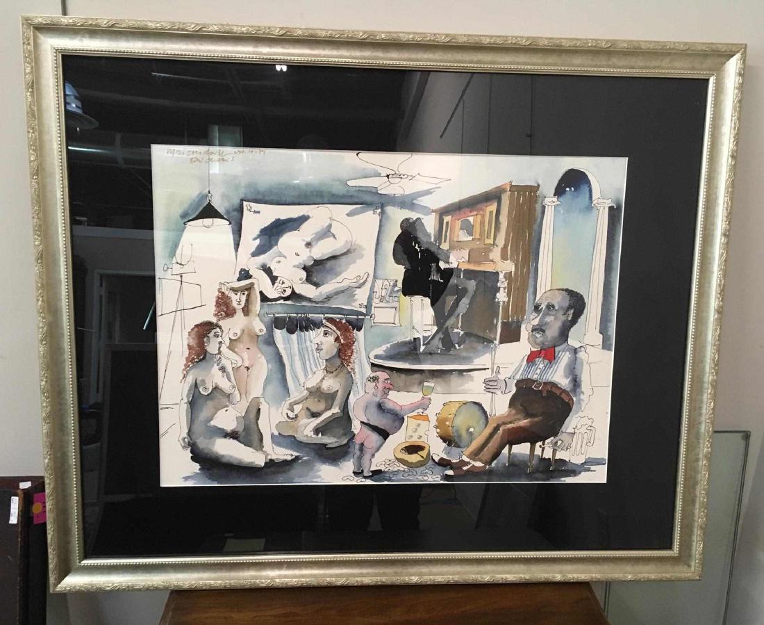 FRAMED ARTWORK BY LEO MEIERSDORFF: Signed "Meiersdorff Nov. 10 - 74 New Orleans" - Leo Meiersdorff (American/German, 1934â€“1994) was an American-German painter best known for his Expressionist ink and watercolor drawings of jazz 