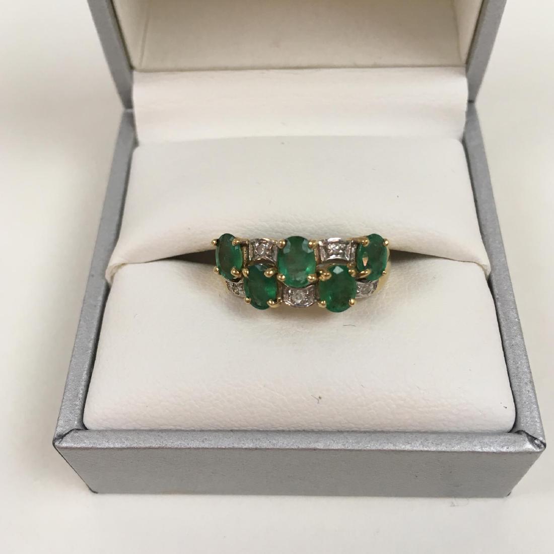 14K YELLOW GOLD EMERALD AND DIAMOND RING: 14 karat yellow gold emerald and diamond ring size 6.25 3 g