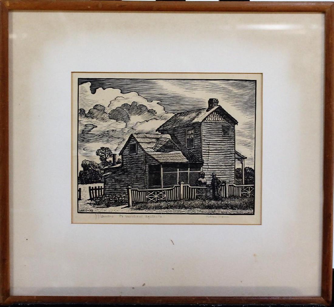 Julius J. Lankes Woodcut: Julius J. Lankes (American 1884-1960) - "Noon Hour" - Woodcut signature and 31 (1931) ALSO Pencil signed in the lower left - With dedication to Michael Agiler - Title in the Right corner - Image 8.5 x