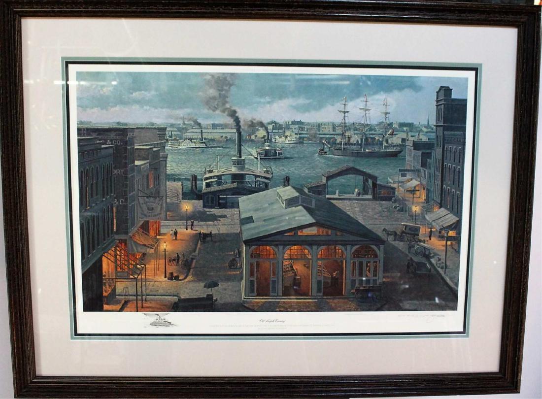 JOHN BARBER ARTIST PROOF - "OLD NORFOLK EVENING": Richmond Virginia artist John Morton Barber - Signed Artist Proof #49 / 75. Pencil Signature in lower right corner. Printers mark. Image 29.5 x 20 Frame 39.5 x 30