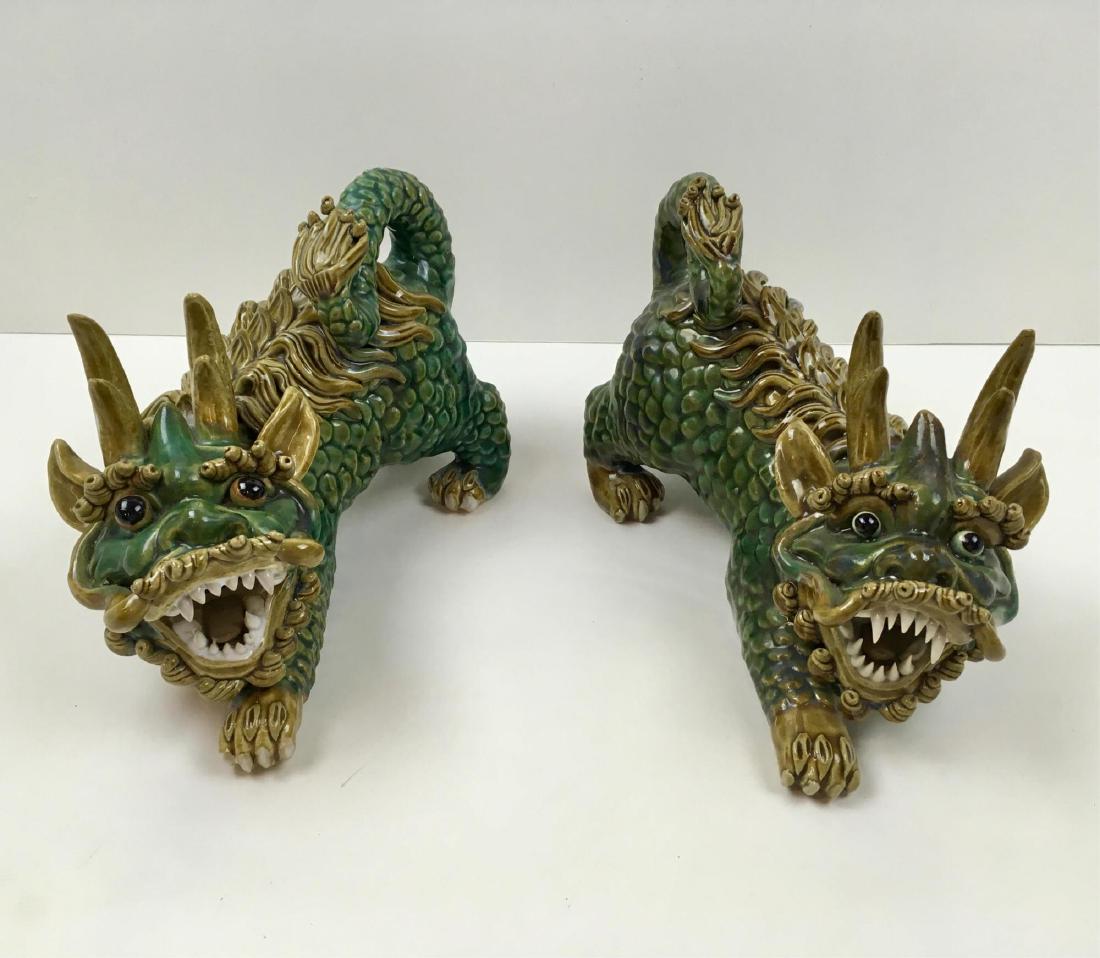 PAIR OF CHINESE GLAZED CERAMIC FOO DOGS: Approximately 9.75" x 6.5" each