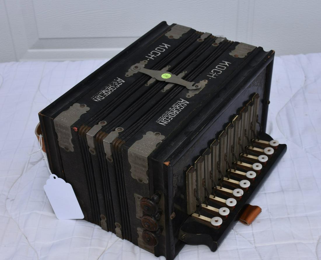 Early Koch Accordion or Squeeze Box: Leather handles and straps