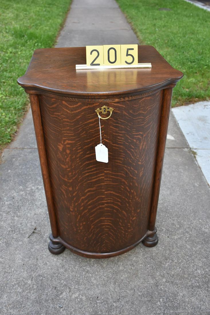 Excellent Herzog oak half barrel cylinder record: Excellent Herzog oak half barrel cylinder record cabinet w/pegs