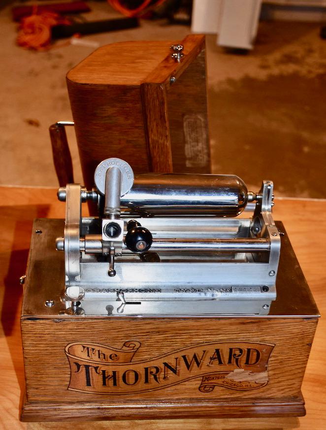 Thornward Type N cylinder phonograph: Very good example. Clean with good decal, crank, and reproducer