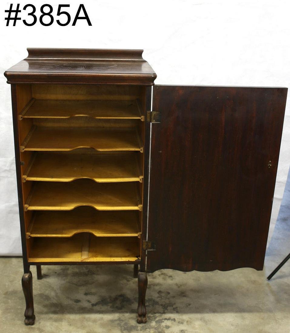 Mahogany sheet music cabinet: Single door cabinet with interior shelves