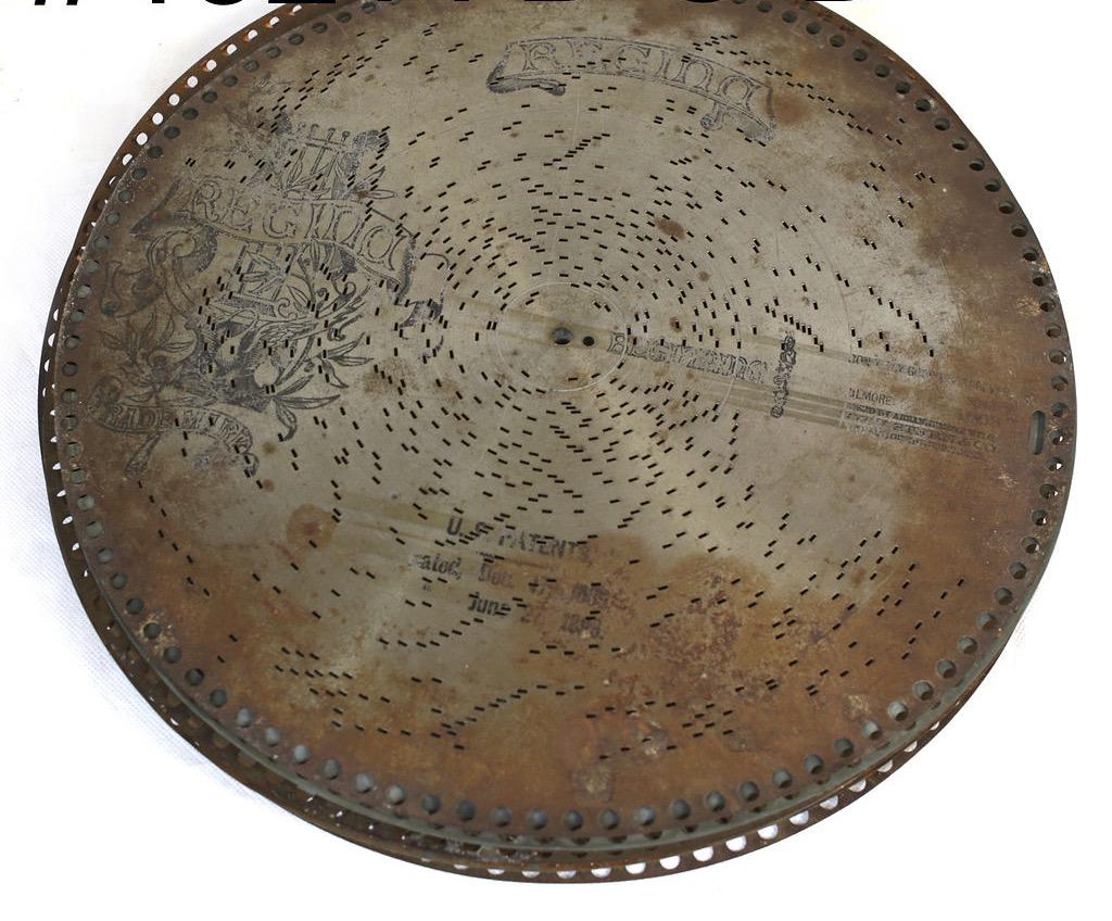 10 Regina 15-1/2" music box discs: 10 Regina 15-1/2" music box discs1433When The Swallows Homeward Fly, Song-Abt1394Behut Dich Gott – Trumpeter Von Sakkingen-Nessler1843Hunky Dory Song And Cake Walk-Holzmann1209The Mockingbird-Hawtho