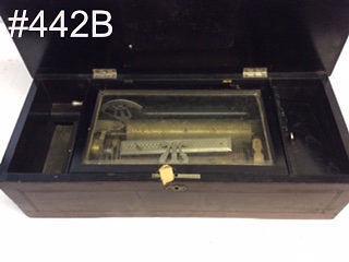 Swiss cylinder music box with 8-1/4" cylinder: Has tune indicator and mandolin attachment. Needs repair