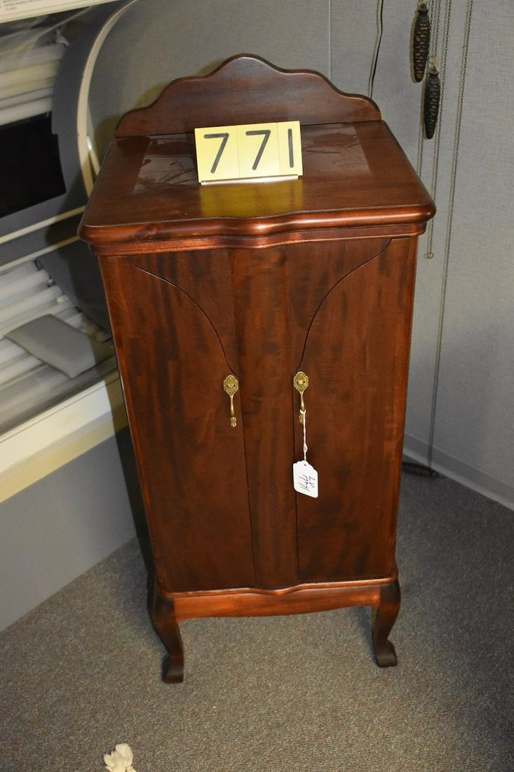Mahogany two-door sheet music cabinet: Double swing door with pockets. A nice example