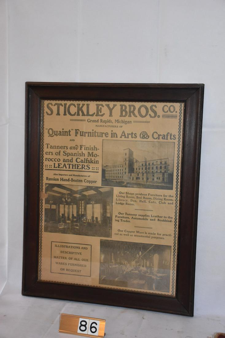Framed Advertisement of Stickley Brothers: Arts and Crafts Furniture, 24x25