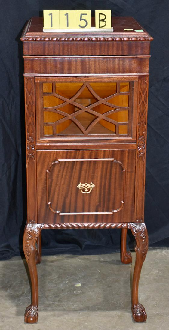 Interesting Fletcher Electric Floor Model Phonograph: Chippendale cabinet with cabriole legs and carved ball and talon feet. Has reproducer. 18" wide x 21" deep x 46" high