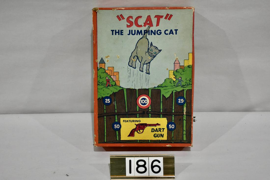 "Scat" The Jumping Cat Dart Game: Original box. Made by American Toys