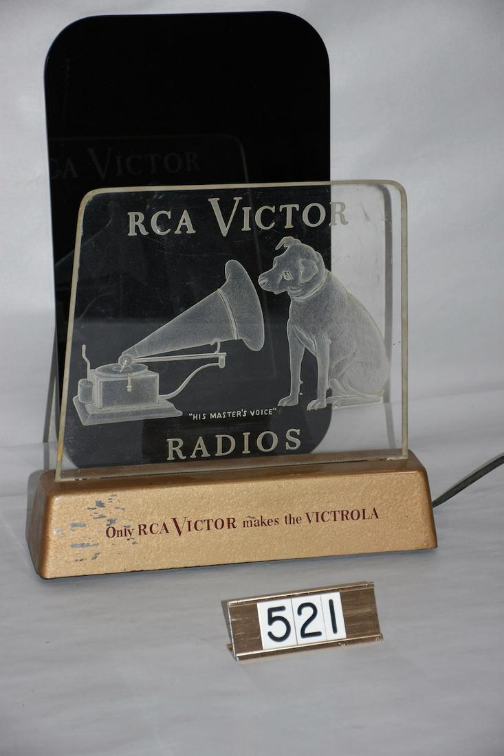 RCA Victor Lighted Dealer Sign,: 13" wide x 12-3/4' high. Radio's and Televisions. Not working