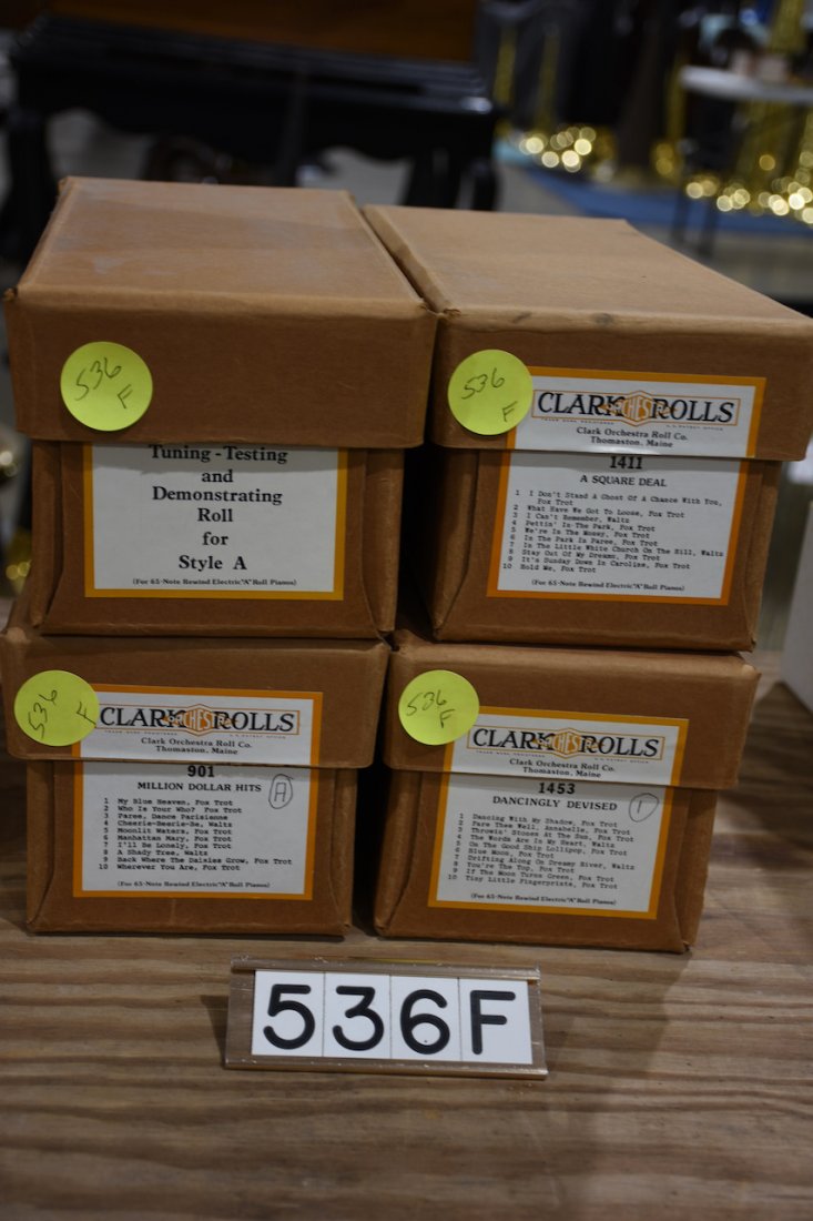 4 Clark "A" Rolls for electric 65 note piano: Includes 901; 1411; 1453 and a Tuning-Testing and Demonstrating roll;