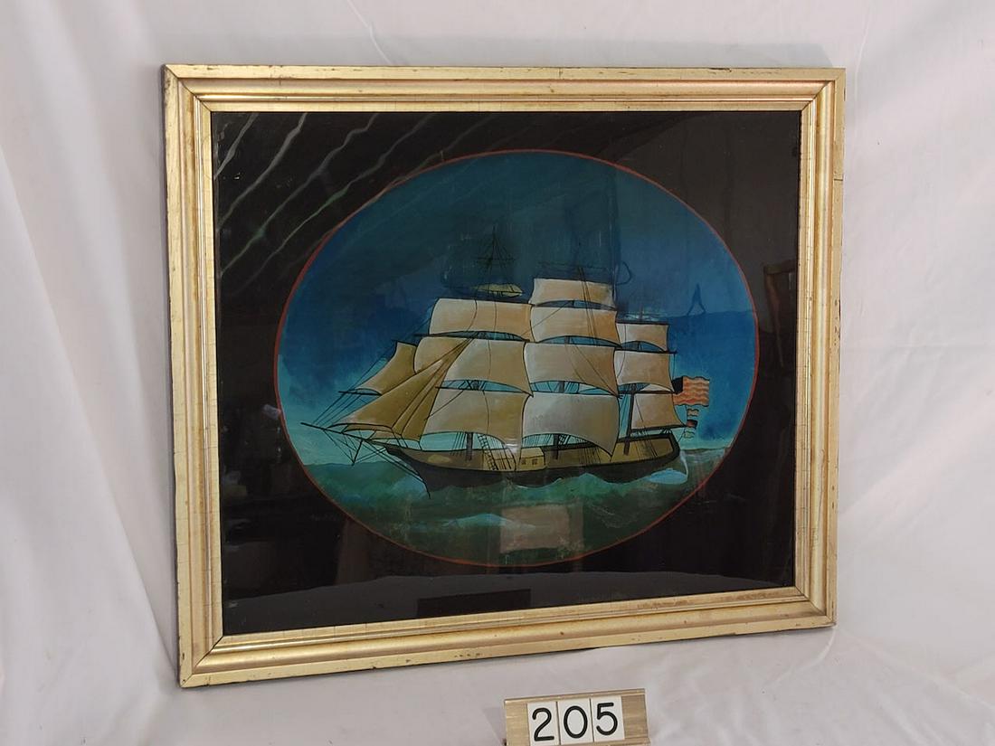 Reverse Painted on Glass- Pictue of Ship (1 of 1)