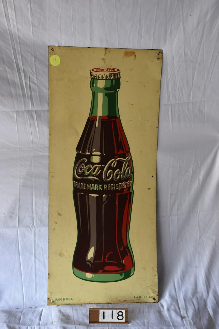 Vertical Coke Bottle Sign: 14x31-1/2". A.A.W. 12-48