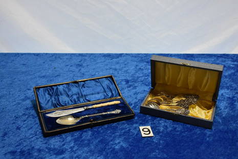 Cased Sterling Sets: The spoon set is 77 grams. The Victorian spoon and knife is engraved, and only the band on the knife is sterling