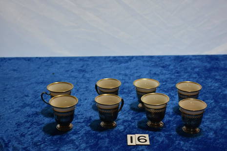 8 Sterling tea cups with inserts: Lenox china inserts. Silver measures 160 grams