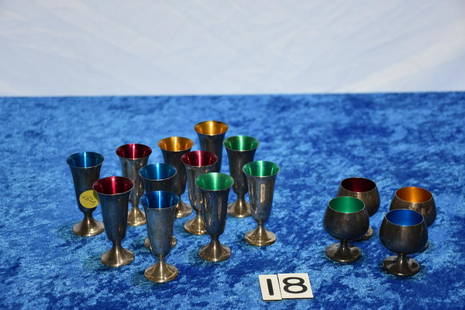 Group of Sterling Snifters: 11 tall pedestal base and 4 small examples. The tall examples are Gorham pattern 951, and 955 on the short pieces. 282 grams