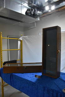 2 Oak Display Cases: Oak construction. 37 x 13 x 6 deep.