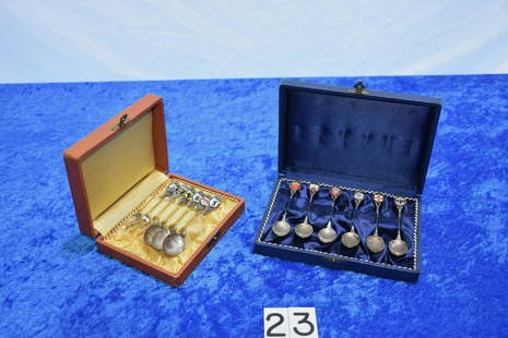 2 Case Silver Souvenir Spoon Sets: .800 on both. 57 grams