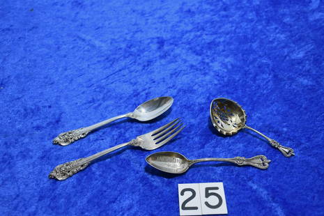 4 Sterling Pieces: Matching spoon and fork, and a Jackson Michigan spoon. 128 grams