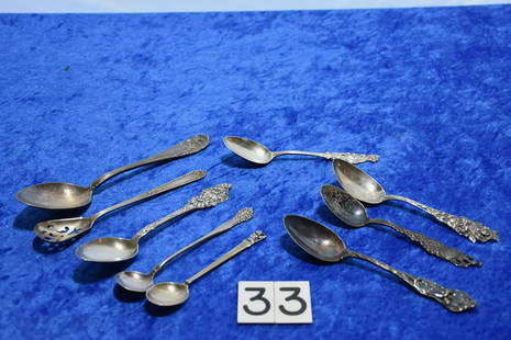 9 Interesting sterling spoons: 213 grams. A nice group