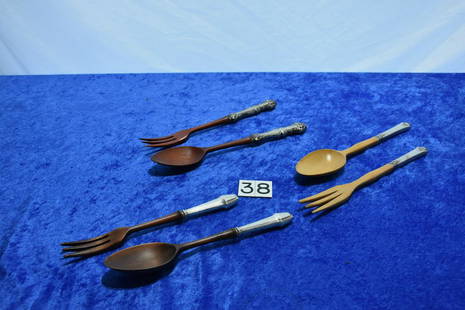 3 Salad Sets with wood handles: Different patterns