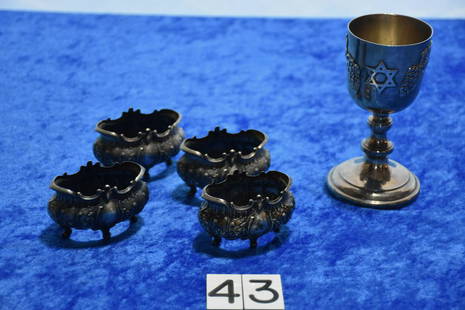 Sterling Goblet and 4 Salts: The 4 salts to not have inserts, and a Star of David goblet. 175 grams