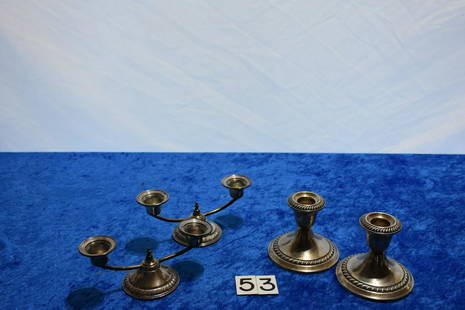 Candleholders and Candleabra: Gorham pattern 667 weighted candleholders, The candleabra are sterling weight.