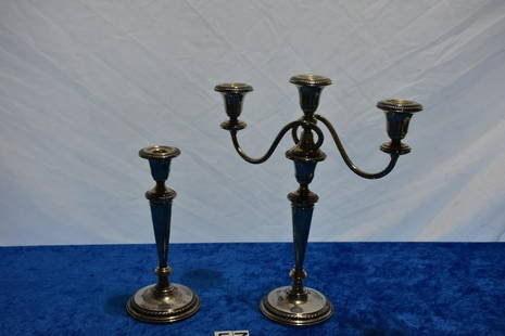 Candleabra and Candleholder: Matching base pattern. Sterling weighted pattern 2054