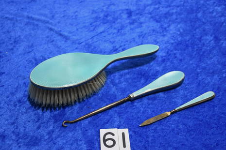 Guilloche Dresser Set: Sterling with hair brush, nail file and button hook