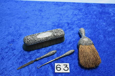 Sterling Dresser or Vanity: Matching pattern with button hook, file, whisk brush and hair brush