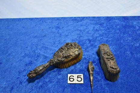Victorian Sterling Ladies Dresser Set: With ladies with faces. 3 pieces.