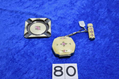 Guilloche and Sterling Items: Compact, lipstick case and ashtray