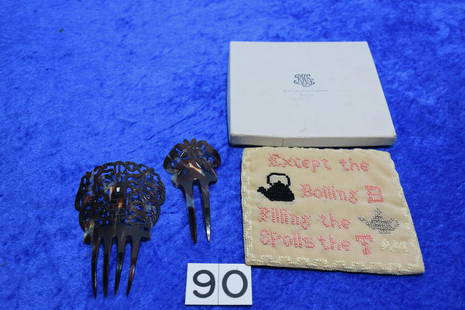 2 Hair Combs and an Embroidered Piece: One lot