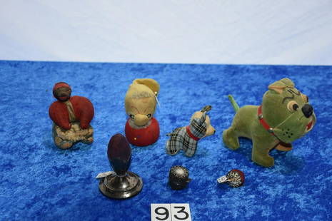 Figural and Various Pin Cushions: Sterling strawberry, tulip and a sterling cased example