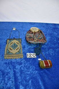 3 Antique Purses: Cloth and celluloid top, Mesh style and coin purse style
