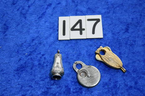 3 Cigar tip cutters: Sterling tip cutter and a Knights of Columbus gold filled, Bashful Trick Lock Cigar cutter