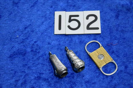 3 Cigar tip cutters: 1 gold filled guillotine, and 2 sterling