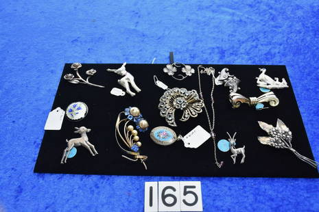 Group of Sterling Jewelry: 14 pieces, Eisenberg, Enameled locket, figture, Los Castillo