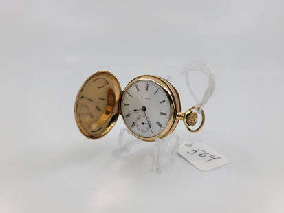 Elgin Pocket Watch: Leon W.C. Co., 0s, 14kt, 15 jewel, model 2 grade 354, all gold, 5 diamonds on case, (15 points)